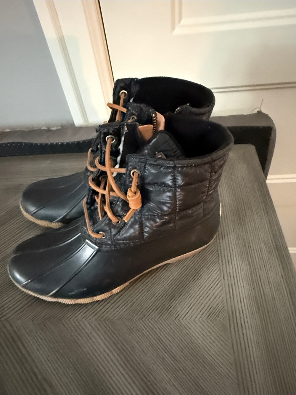 Sperry Black Rain Duck Boots with Brown Laces - Picture 3 of 5
